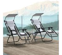 Outsunny Zero Gravity Lounger Chair, Folding Camping Reclining Chair, Grey - White - 2