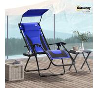 Outsunny Zero Gravity Lounger Chair, Folding Camping Reclining Chair, Grey - Blue - 89cm x 65cm x 113cm - 1