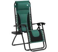 Outsunny Zero Gravity Lounger Chair, Folding Reclining Patio Chair with Padded Seat, Cup Holder, Soft Cushion and Headrest for Poolside, Camping, Green Green