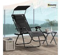 Outsunny Zero Gravity Lounger Chair, Folding Reclining Patio Chair With Shade Cover In Black Black