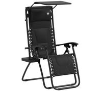 Outsunny Zero Gravity Lounger Chair, Folding Reclining Patio Chair with Shade Cover, Padded Seat, Cup Holder, Soft Cushion and Headrest for Poolside, Camping, Black Black