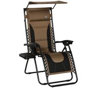 Outsunny Zero Gravity Lounger Chair, Folding Reclining Patio Chair with Shade Cover, Padded Seat, Cup Holder, Soft Cushion and Headrest for Poolside, Camping, Coffee Brown