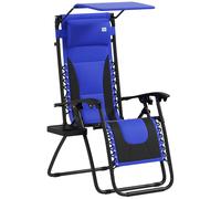 Outsunny Zero Gravity Lounger Chair, Folding Reclining Patio Chair with Shade Cover, Padded Seat, Cup Holder, Soft Cushion and Headrest for Poolside, Camping, Blue Blue
