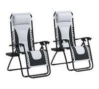 Outsunny Zero Gravity Lounger Chair Set of 2, Folding Reclining Patio Chair with Padded Seat, Cup Holder, Soft Cushion and Headrest for Poolside, Camping, Grey Grey