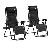 Outsunny Zero Gravity Lounger Chair Set of 2, Folding Reclining Patio Chair with Padded Seat, Cup Holder, Soft Cushion and Headrest for Poolside, Camping, Black Black