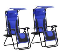 Outsunny Zero Gravity Lounger Chair Set of 2, Folding Reclining Patio Chair with Shade Cover, Cup Holder, Soft Cushion and Headrest for Poolside, Camping, Blue Blue
