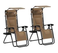 Outsunny Zero Gravity Lounger Chair Set of 2, Folding Reclining Patio Chair with Shade Cover, Cup Holder, Soft Cushion and Headrest, Brown