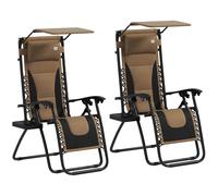 Outsunny Zero Gravity Lounger Chair Set of 2, Folding Reclining Patio Chair with Shade Cover, Cup Holder, Soft Cushion and Headrest for Poolside, Camping, Coffee Brown