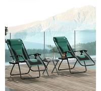 Outsunny Zero Gravity Lounger Chair Set of 2, Folding Reclining Patio Chair with Padded Seat, Cup Holder, Soft Cushion and Headrest for Poolside, Camping, Green Green