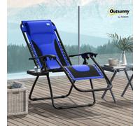 Outsunny Zero Gravity Lounger Folding Recliner Chair W/ Cup Holder Blue Blue