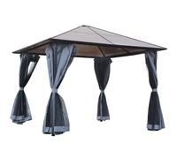 Outsunny 3 x 3(m) Polycarbonate Hardtop Gazebo with Aluminium Frame and Curtains - Grey - Metal, Aluminium, Polyester, PC - 3m x 3m x 2.65m