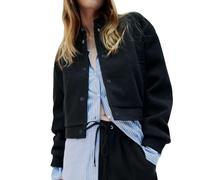 OUTTA BOX Women’s Wool Look Bomber Jacket, Button Up Baseball Coat with Stand Collar, Oversized Casual Outerwear for Autumn Winter Christmas (UK, Alpha, L, Regular, Regular, Black)