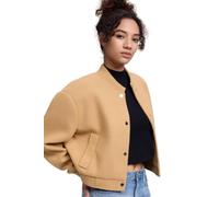 OUTTA BOX Women’s Wool Look Bomber Jacket, Button Up Baseball Coat with Stand Collar, Oversized Casual Outerwear for Autumn Winter Christmas