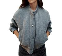 OUTTA BOX Women’s Wool Look Bomber Jacket, Button Up Baseball Coat with Stand Collar, Oversized Casual Outerwear for Autumn Winter Christmas