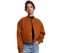 OUTTA BOX Women’s Wool Look Bomber Jacket, Button Up Baseball Coat with Stand Collar, Oversized Casual Outerwear for Autumn Winter Christmas