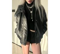 OUTTA BOX Women's Vintage-Inspired Faux Leather Casual Jacket in Black | Size: Medium OUTTA BOX Black M