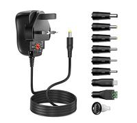 Outtag 12W AC/DC Universal Power Adapter 3V 4.5V 5V 6V 7.5V 9V 12V，1A MAX | 12W Power Supply Charger 3-12V for Household Electronic Speaker CCTV Wireless Router, with 8 popular DC adapter connectors