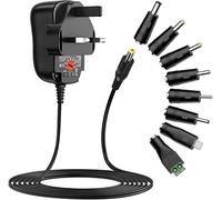 Outtag 12W AC/DC Universal Power Adapter 3V 4.5V 5V 6V 7.5V 9V 12V，1A MAX | 12W Power Supply Charger 3-12V for Household Electronic Speaker CCTV Wireless Router, with 8 popular DC adapter connectors
