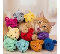 Outus 10 Pcs Crochet Mice Cat Toys Bulk Catnip Crochet Mice Cleaning Teething Chew Animals Toy for Indoor Kittens Kitty Interactive Catnip Cat Kicker Toys