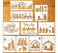 Outus 10 Pieces Christmas Stencils Religious Jesus Stencils Crafting Plastic Craft Camel Stencil Vintage Word Three Wise Men Stencil Wise Men Still Seek Him Nativity Stencils Painting on Wood Decor