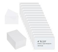 Outus 100 Pcs Adhesive Pockets with 100 Pieces Blank Business Cards Cardstock, Index Card Holder Clear Storage Label Holder for Organizing Bins Box Drawer