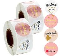 Outus 1000 Pieces Handmade with Love Stickers 1 Inch Foil Baking Sticker