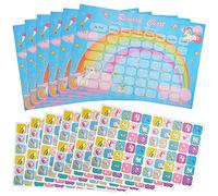 Outus 12 Pcs Reward Chart with Stickers Rainbow Unicorn Stickers 6 Sheets/ 360 Potty Training Reward Charts for Children Behaviour Training Reusable for Teacher Classroom School Home Girls