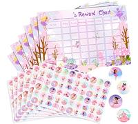 Outus 12 Pieces Reward Chart with Stickers Include 6 Pieces Behaviour Charts, 6 Sheets/ 360 Pieces Reward Chart Reusable Stickers for Girls Children Behaviour Training (Fairy Style)