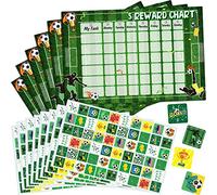 Outus 12 Pieces Reward Chart with Stickers Includes 6 Pieces Jungle Animals/Football Reward Charts, 6 Sheets/ 360 Pieces Safari Stickers for Children Behavior Training (Football Style)