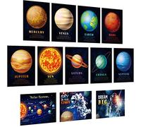 Outus 12 Pieces Solar System Educational Teaching Posters Laminated Kids Space and Planets Posters Print WallChart Art for Toddlers Classroom Bedroom 10.6 x 14.1 Inch