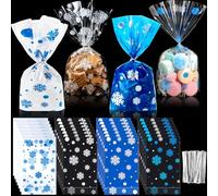 Outus 120 Pcs Christmas Cellophane Treat Bags, Snowflake Santa Claus Plastic Bags with Twist Ties for Candy, Cookie, Goodies, Gift Wrap, Xmas Party Favor Supplies(Elegant)