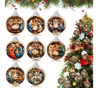 Outus 16 Pcs Christmas Nativity Scene Ornaments Ball for Tree Religious Christmas Tree Nativity Scene Hanging Ornaments The Birth of Jesus Decor Christian Religious Gifts for Christian Family