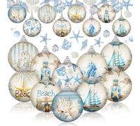 Outus 16 Pcs Summer Beach Ornaments Ball Ocean Beach Decorations for Tree Coastal Nautical Navigation Seashell Hanging Ornaments Xmas Decorations for Home Small Tree Fireplace Holiday Party Favors