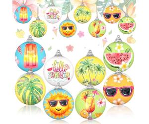 Outus 16 Pcs Summer Tree Ornaments Ball Hawaiian Style Ball Decoration for Tree for Summer Watermelon Tropical Leaf Coconut Palm Farmhouse Home Fireplace Holiday Party Favors Decor