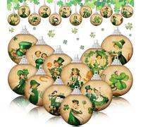 Outus 16 Pcs Vintage St. Patrick's Day Tree Ornaments Ball St. Patrick's Day Decorations for Tree Vintage Style Shamrock Luck Irish Hanging Ornaments Farmhouse Home Decoration Holiday Party Favors