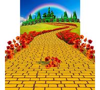 Outus 16 Pcs Yellow Brick Runner Yellow Brick Backdrop Castle Backdrop Floral Rainbow Photography Background Artificial Red Orange PU Poppy Anemones Princess Decoration