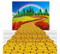 Outus 2 Pcs Large Runner Brick Runner and Castle Backdrop Halloween Party Decorations Brick Backdrop Floral Rainbow Photography Background Princess Decorations Party Supplies