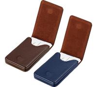Outus 2 Pieces Business Card Holder, PU Leather Business Card Case Pocket Wallet with Magnetic Shut for Men Women(Coffee and Blue,Classic)