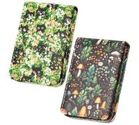 Outus 2 Pieces Business Card Holder, PU Leather Business Card Case Pocket Wallet with Magnetic Shut for Men Women (Soft,Mushroom and Black Cat)