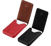 Outus 2 Pieces Business Card Holder, PU Leather Business Card Case Pocket Wallet with Magnetic Shut for Men Women(Black and Red,Classic)