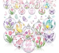 Outus 20 Pcs Spring Tulip Ornaments Ball Tulip Butterfly Decorations for Tree Summer Flower Hanging Balls Spring Decor for Home Small Tree Party