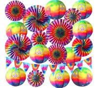 Outus 20 Pcs Tie Dye Party Hanging Decorations Tie Dye Groovy Hanging Paper Lanterns 60S Hippie Paper Fans Pennant Banner Hippie Theme Party Decorations for 1960S 1970S Theme Groovy Supplies