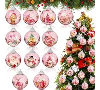 Outus 24 Pcs Christmas Tree Ornaments Ball Vintage Pink Christmas Decorations for Tree Vintage Style Santa Claus Snowman Hanging Ornaments Farmhouse Home Fireplace Decoration Holiday Party Favors
