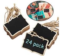 Outus 24 Pcs Mini Chalkboard Signs Bulk Hanging Wood Chalkboard Signs 3.35 x 2.36 Inch Kitchen Notes Chalk Board with Lanyard Bulk Small Message Board for Food Labels Wedding Party Decor Price Tags