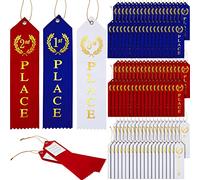 Outus 300 Pieces Award Ribbons 1st, 2nd, 3rd Place Flat Carded Set First Place Prizes with Event Card and Rope for Competition, Sports Event, School, Contests, Field Day, Blue Red White