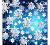 Outus 42 Pcs 3D Snowflake Hanging Decor,Assorted Sizes,White, Silver