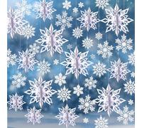 Outus 42 Pcs Winter Christmas Party Decorations 3D Snowflake Hanging Decoration Set 3D Hanging Snowflake Decoration Pendant for Christmas Winter Party New Year Home (White,2 Inch, 3 Inch, 4 Inch)