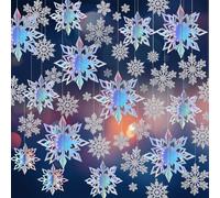 Outus 42 Pcs Winter Christmas Party Decorations 3D Snowflake Hanging Decoration Set 3D Hanging Snowflake Decor Pendant for Christmas Winter Party New Year Home(2 Inch, 3 Inch, 4 Inch,Iridescent)