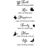 Outus 6 Pieces Vinyl Wall Decals, Faith Makes All Things Possible, Family Wall Quotes Inspirational Decals Stickers, Motivational Quote Sayings Butterfly Stickers Home Decors