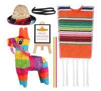 Outus 8 Pcs Mexican Christmas Doll Accessories Set Mini Donkey Pinatas Mexican Serape Poncho and Sombrero Outfit Feliz Navidvd Card